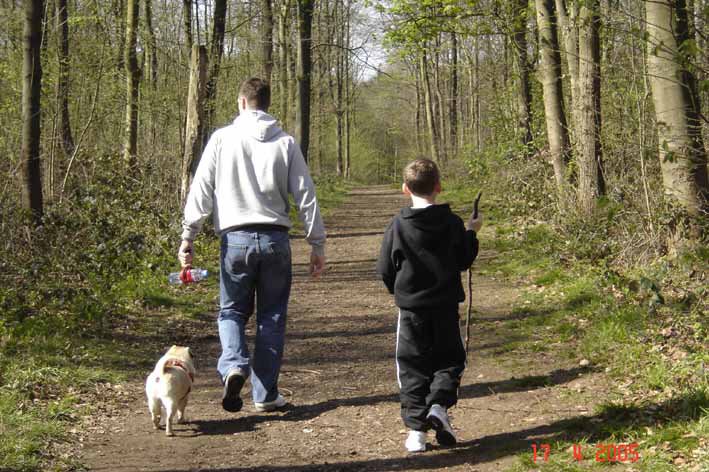 Pugsley, Damon and ashley walking away from the camera